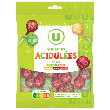 U Sucettes acidulées fruit/cola 180G