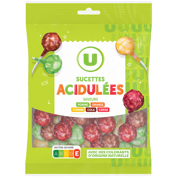 U Sucettes acidulées fruit/cola 180G
