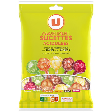U Sucettes acidulées fruit/cola 180G