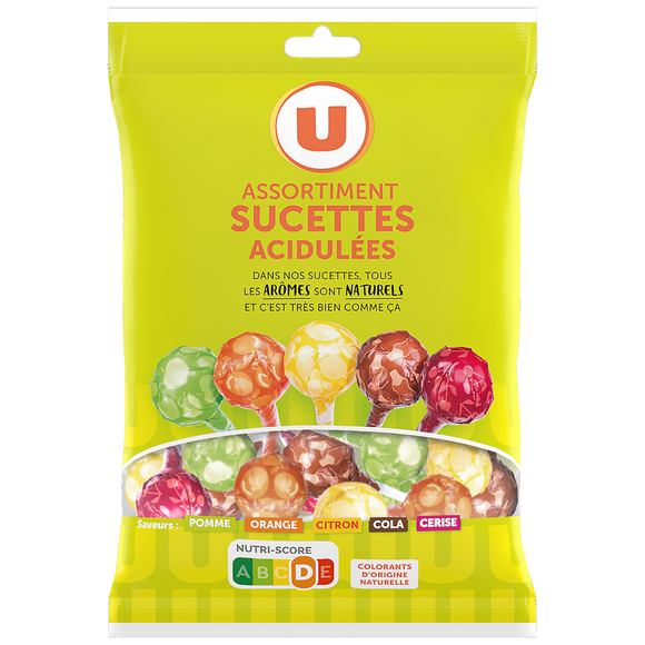 U Sucettes acidulées fruit/cola 180G