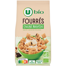 U BIO Céréales fourrées chocolat noisettes bio, sachet 375g