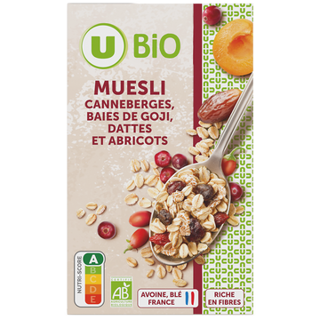 U BIO Céréales Muesli canneberges baies de goji dattes abricots 375g