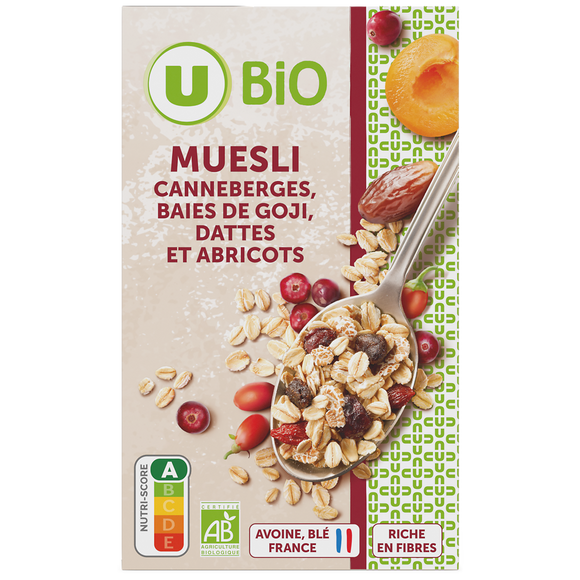 U BIO Céréales Muesli canneberges baies de goji dattes abricots 375g