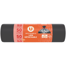 U Sac poubelle 100% recyclé lien détachable 15x50 litres