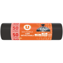 U Sac poubelle 100% recyclé lien détachable - 50L - x15