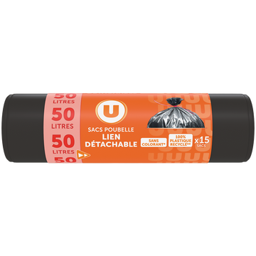 U Sac poubelle 100% recyclé lien détachable - 50L - x15