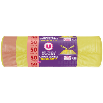 U Sacs poubelle poignée coulissantes spécial tri selectif - 50L - x15