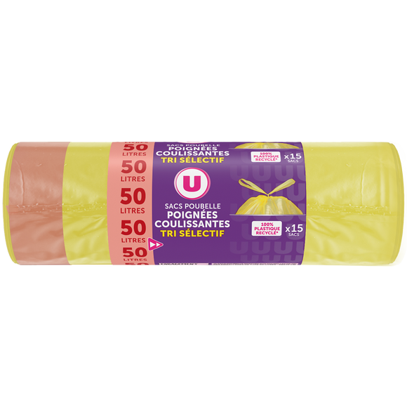U Sacs poubelle poignée coulissantes spécial tri selectif - 50L - x15