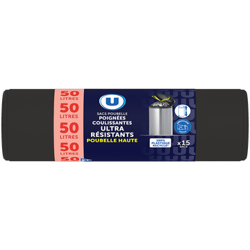 U Sac poubelle ultra résistant 100% recyclé poubelle haute - 50L - x15
