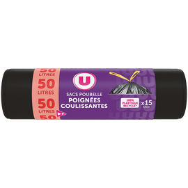 U Sacs poubelle 100% recyclé liens coulissants 15x50 litres
