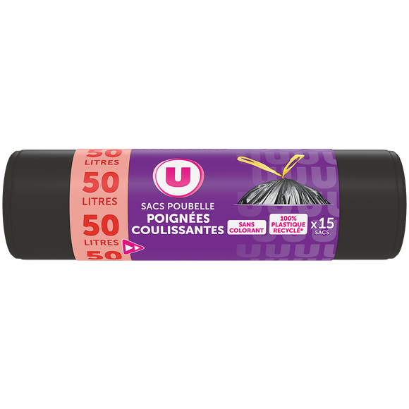 U Sacs poubelle 100% recyclé liens coulissants - 50L - x15