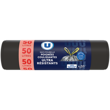 U Sac poubelle ultra résistant 100% recyclé liens coulissant - 50L - x15