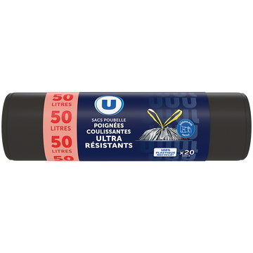 U Sac poubelle ultra résistant 100% recyclé liens coulissant - 50L - x15