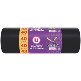 U Sacs poubelle poignée coulissantes 15x40 litres