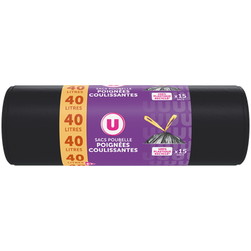 U Sacs poubelle poignée coulissantes 15x40 litres