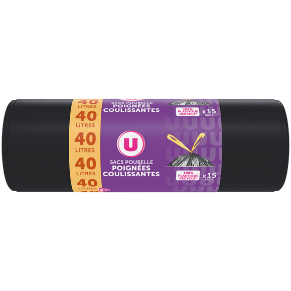 U Sacs poubelle poignée coulissantes 15x40 litres