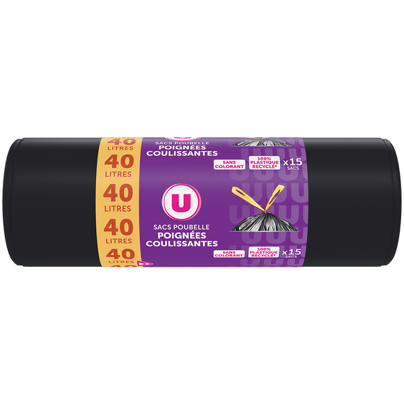 U Sacs poubelle poignée coulissantes - 40L - x15