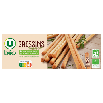 U BIO Gressins à l'huile d'olive vierge extra 9% et au romarin 150g
