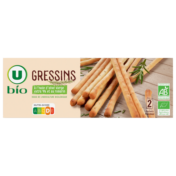 U BIO Gressins à l'huile d'olive vierge extra 9% et au romarin 150g