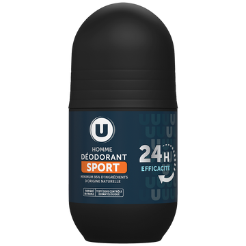 U Déodorant homme efficacité sport 24h, bille roll on 50ml