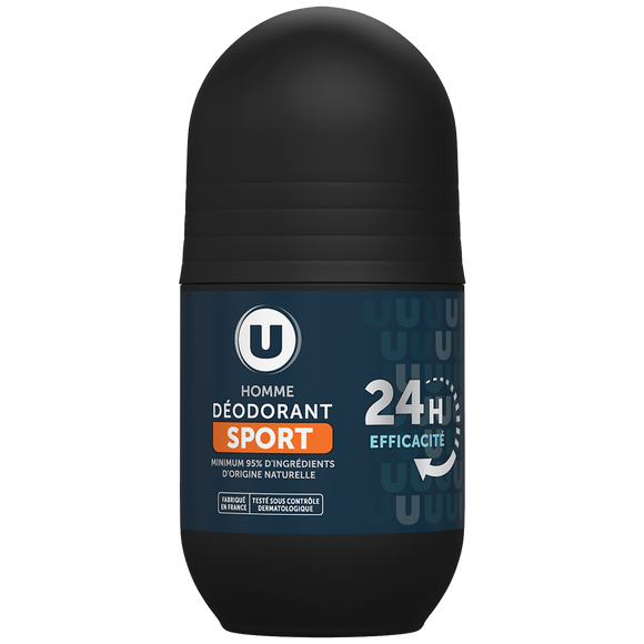 U Déodorant homme efficacité sport 24h, bille roll on 50ml