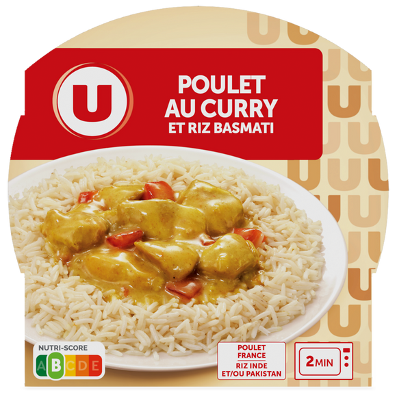 U Plat cuisiné Emincé de poulet au curry et riz barquette 300g