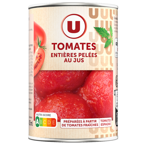 U Tomates entières pelées au jus  - Boîte de 238g net égoutté