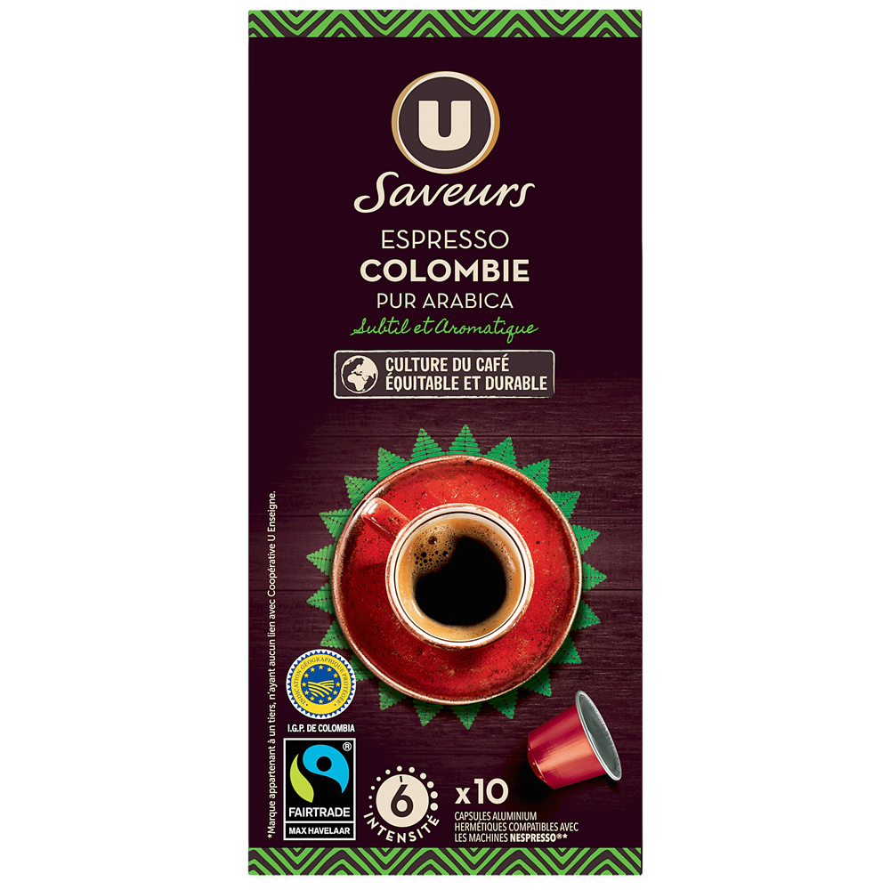 U SAVEURS Café capsules espresso Colombie Max Havelaar - Compatible NESPRESSO -x10