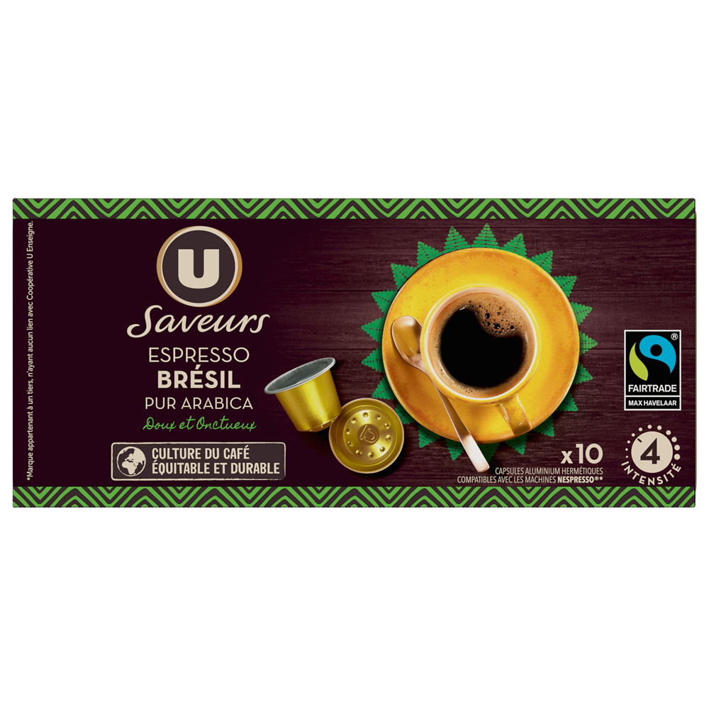 U SAVEURS Café capsules espresso Brésil Max Havelaar - Compatible NESPRESSO - x10