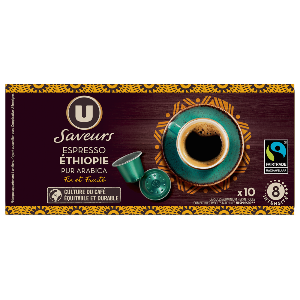 U SAVEURS Café capsules espresso Ethiopie Max Havelaar - Compatible NESPRESSO- x10