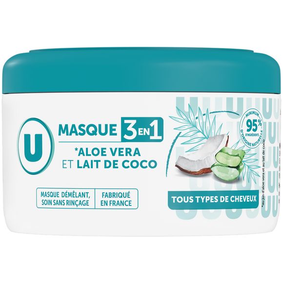 U Masque capillaire 3en1 Tous types de cheveux, lait coco & aloe vera -400ml