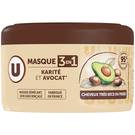 U Masque capillaire 3en1 Cheveux très secs ou frisés, karité & avocat -400ml