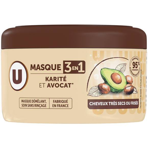 U Masque capillaire 3en1 Cheveux très secs ou frisés, karité & avocat -400ml