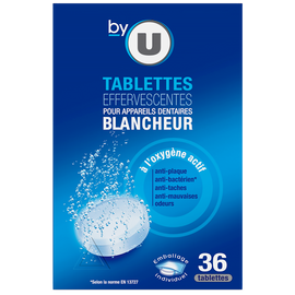 BY U Tablettes nettoyantes effervescentes pour appareils dentaires blancheur x36