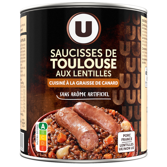 U Saucisses de Toulouse aux lentilles Boîte de 840g