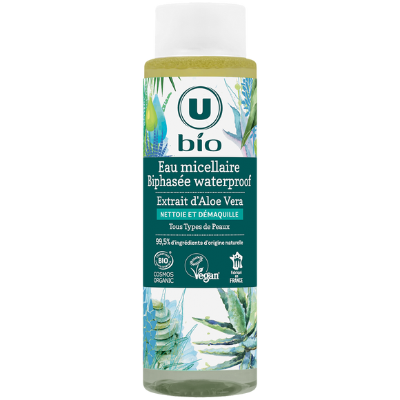 U BIO Eau micellaire biphase waterproof aloe vera, 400ml