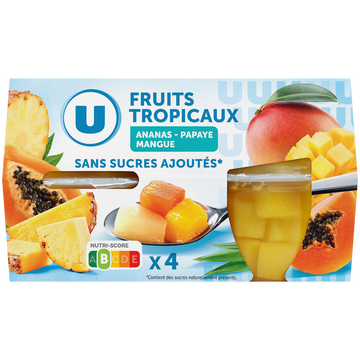 U Coupelles fruits tropicaux sans sucre ajoutés 4x113g