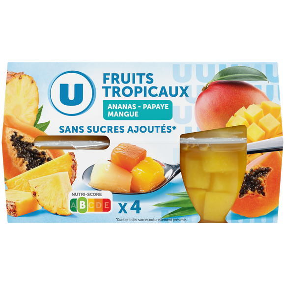 U Coupelles fruits tropicaux sans sucre ajoutés 4x113g