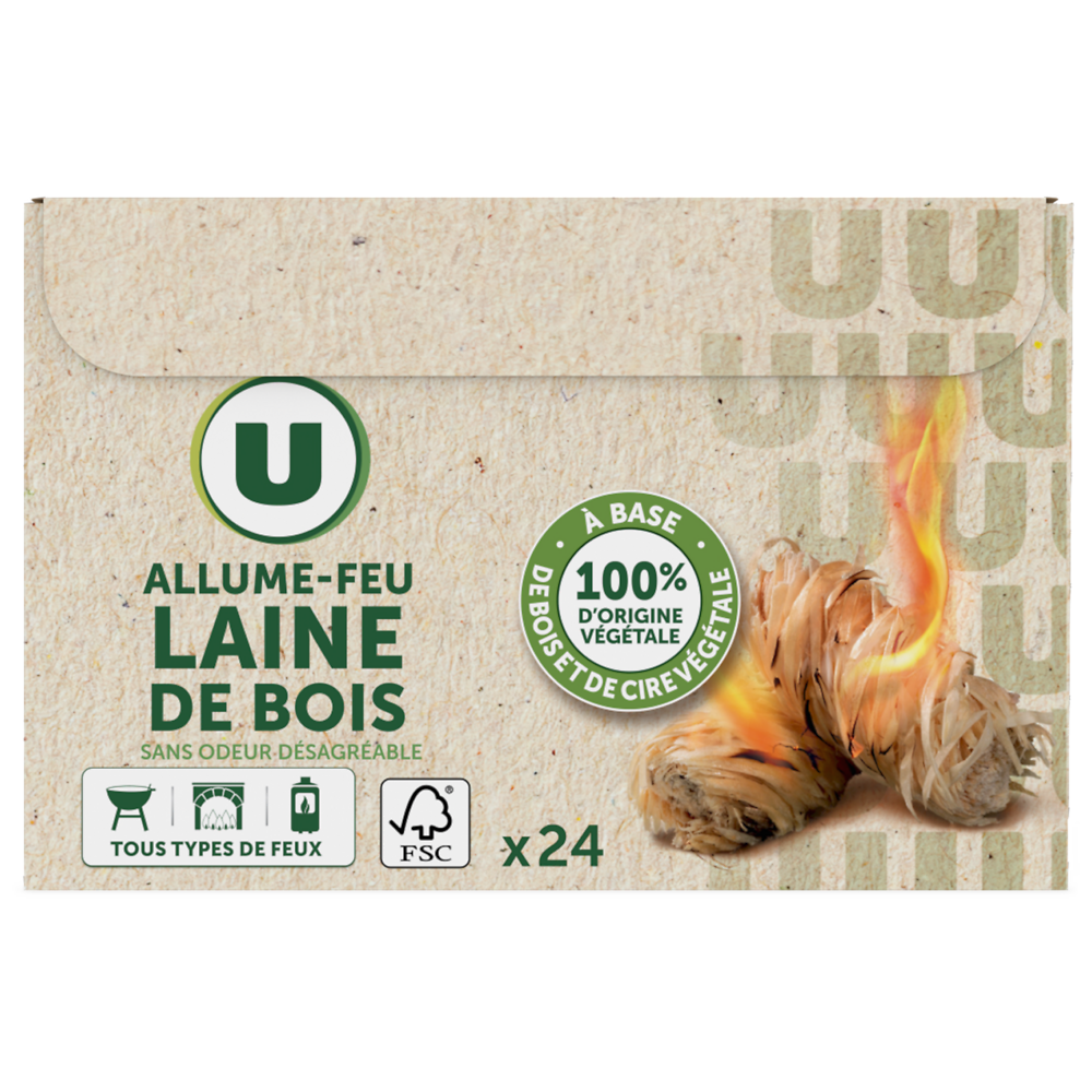 U Allume-feu laine de bois, x24