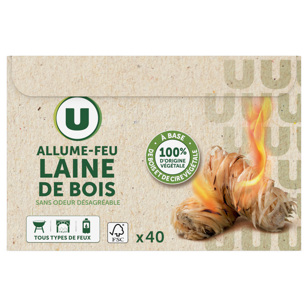 U Allume-feu laine de bois, X40 rouleaux
