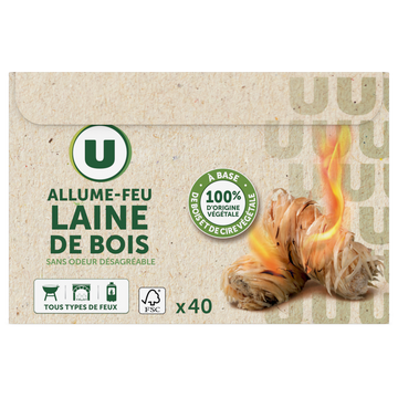 U Allume-feu laine de bois, X40 rouleaux