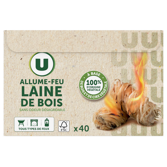 U Allume-feu laine de bois, X40 rouleaux