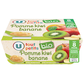 U TOUT PETITS BIO Petits pots bébé dessert pomme kiwi banane dès 8 mois, 4x100