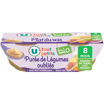U TOUT PETITS BIO Plats bébé bols repas bébé purée de légumes oubliés, dès 8 mois - 2x200g