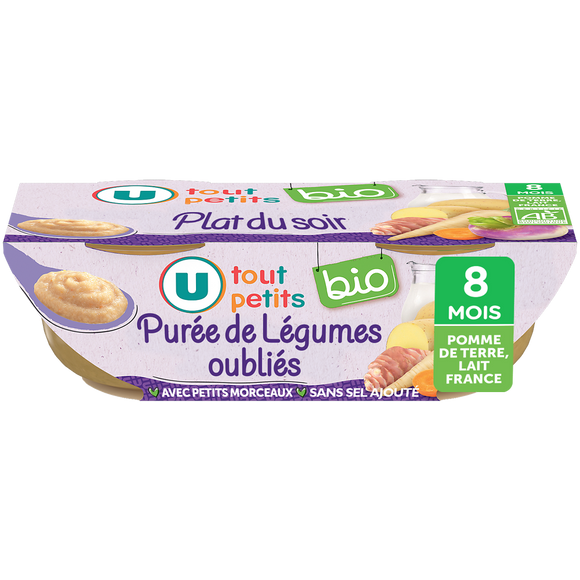 U TOUT PETITS BIO Plats bébé bols repas bébé purée de légumes oubliés, dès 8 mois - 2x200g