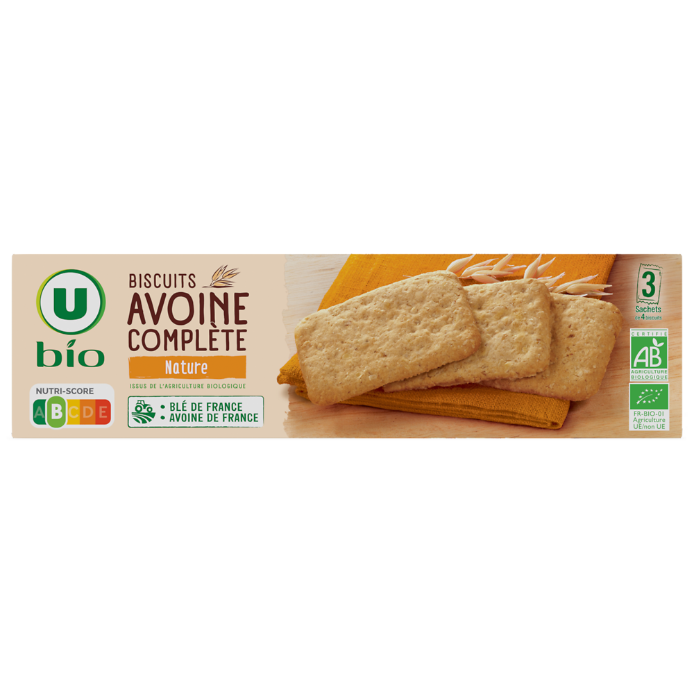 U BIO Biscuits à l'avoine complète nature bio 130g