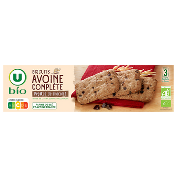 U BIO Biscuits à l'avoine complète et aux pépites chocolat bio 130g