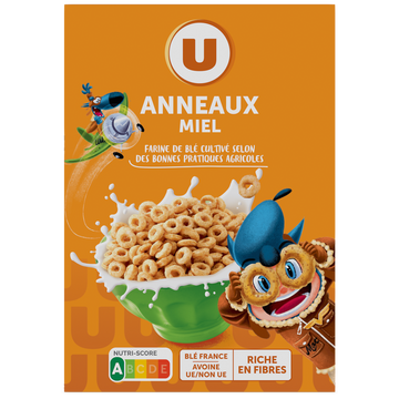 U Céréales Anneaux céréales au miel aromatisés  375g