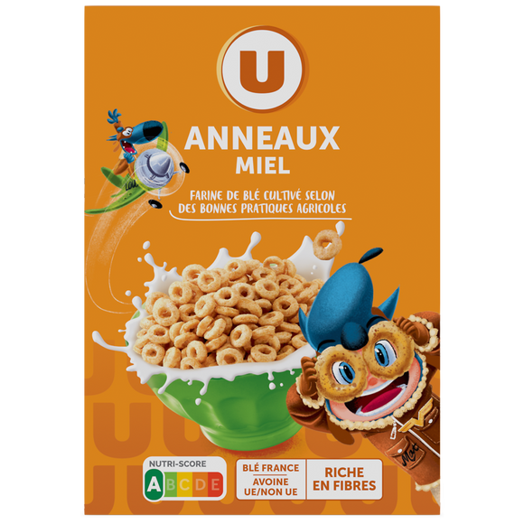 U Céréales Anneaux céréales au miel aromatisés  375g