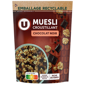 U Céréales Muesli croustillant chocolat noir paquet 500g